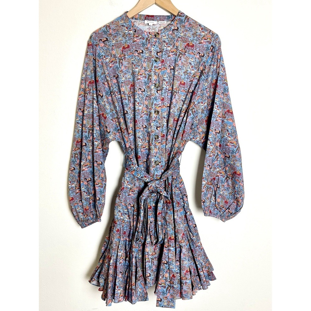 RHODE Emma Dress Midnight Garden Blue Tie Waist Flutter Hem Toile Print M - Picture 2 of 15